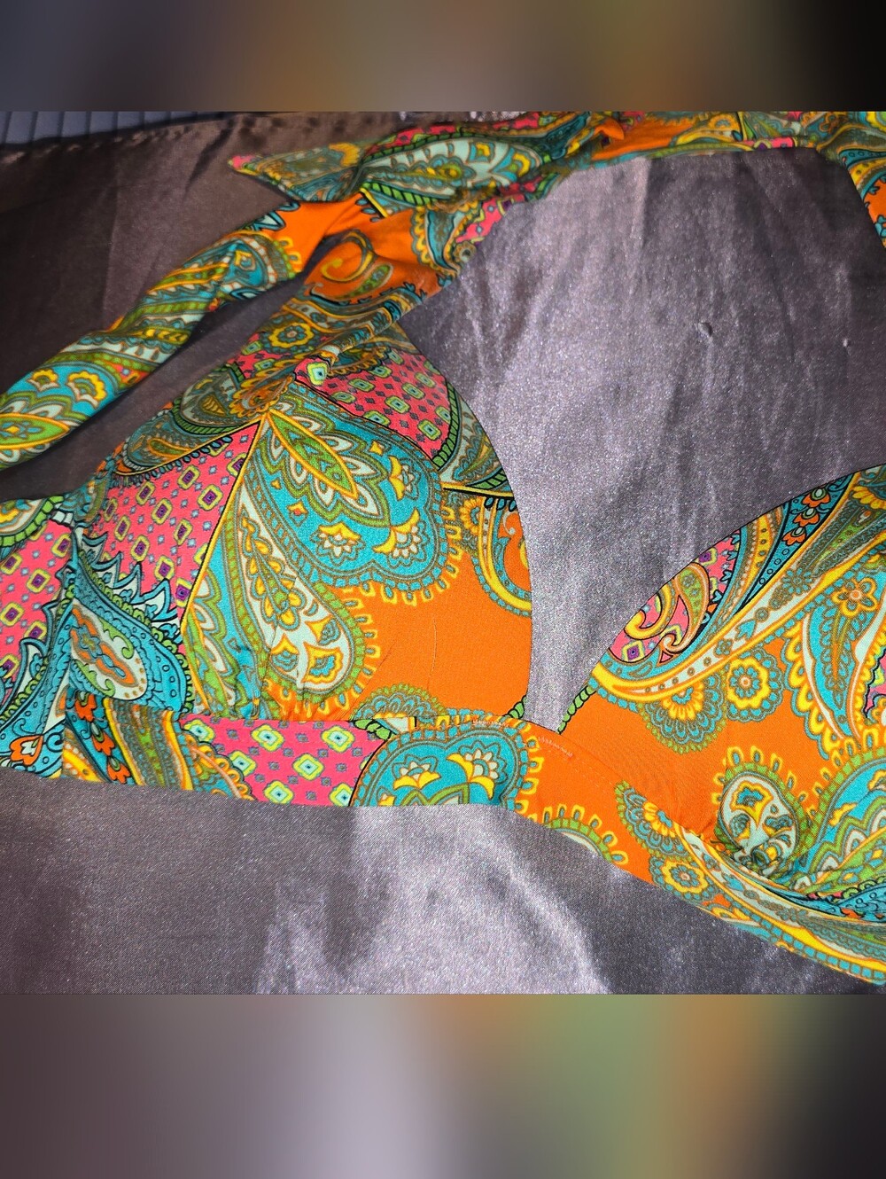 A.N.A. Vibrant Orange Paisley Bikini Top - Size 6